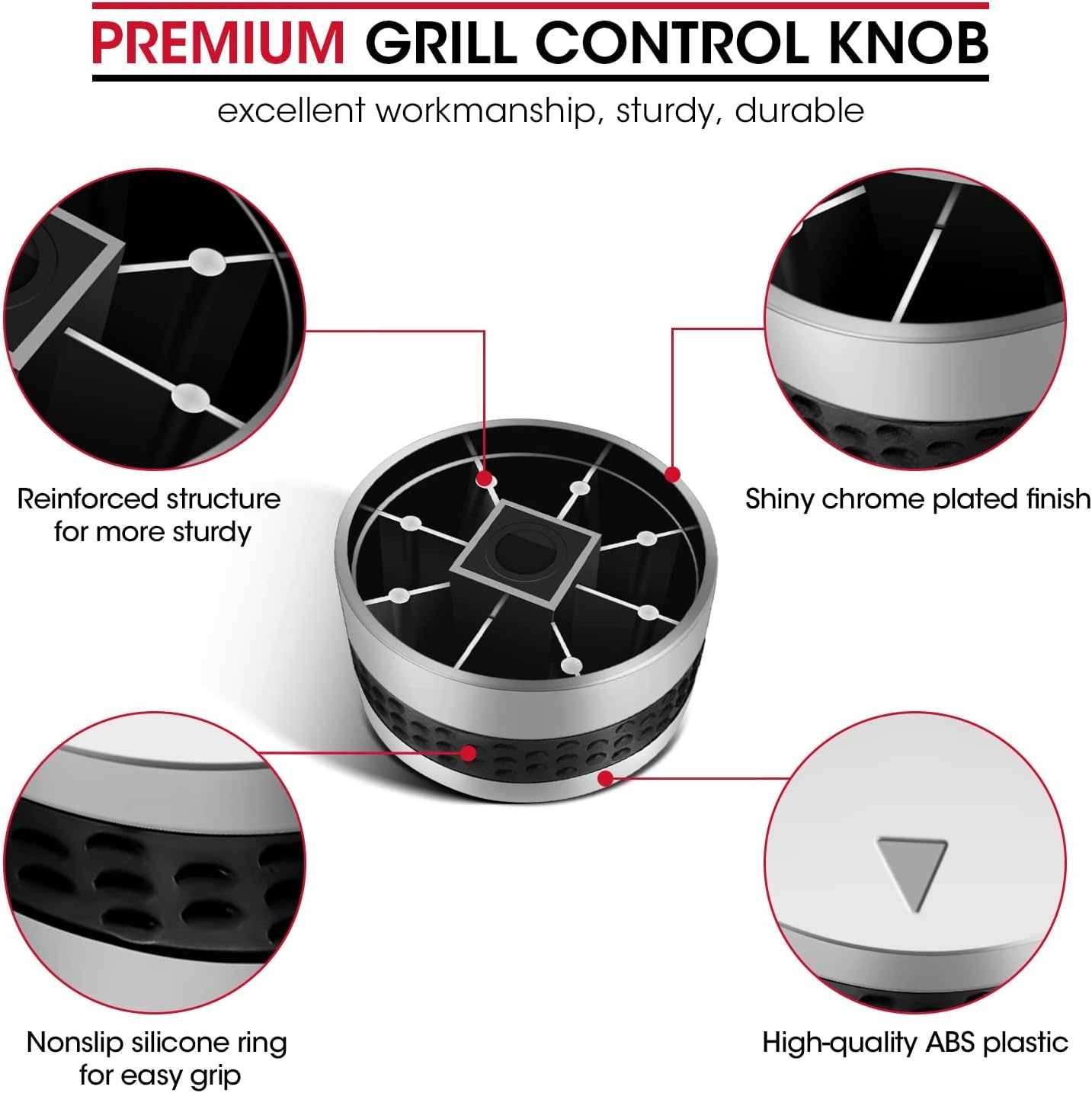 image:imageUnicook 2 Pack Grill Control Knobs Replacement Chrome Plated Plastic with Nonslip Grip Fit BBQ Gas Grills with D Shaped Valve Stem NOT Fit Recessed Flush Valve Stem Include 2 Knobs and 6 Adaptors